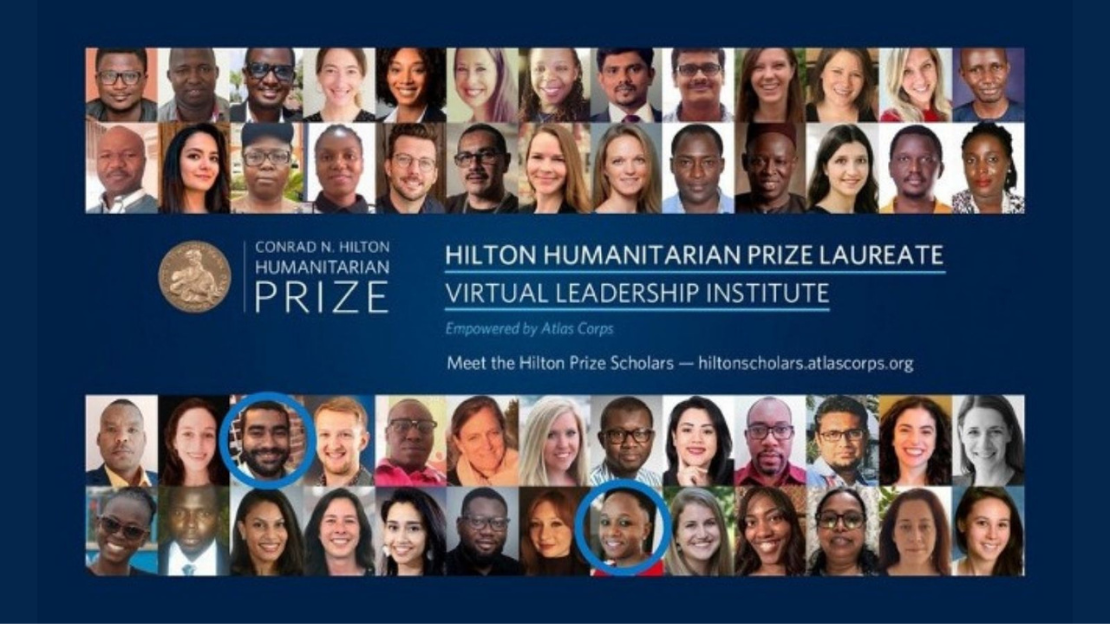 A grid of faces showing those selected for the Hilton Humanitarian Laureate Virtual Leadership Institute. 
