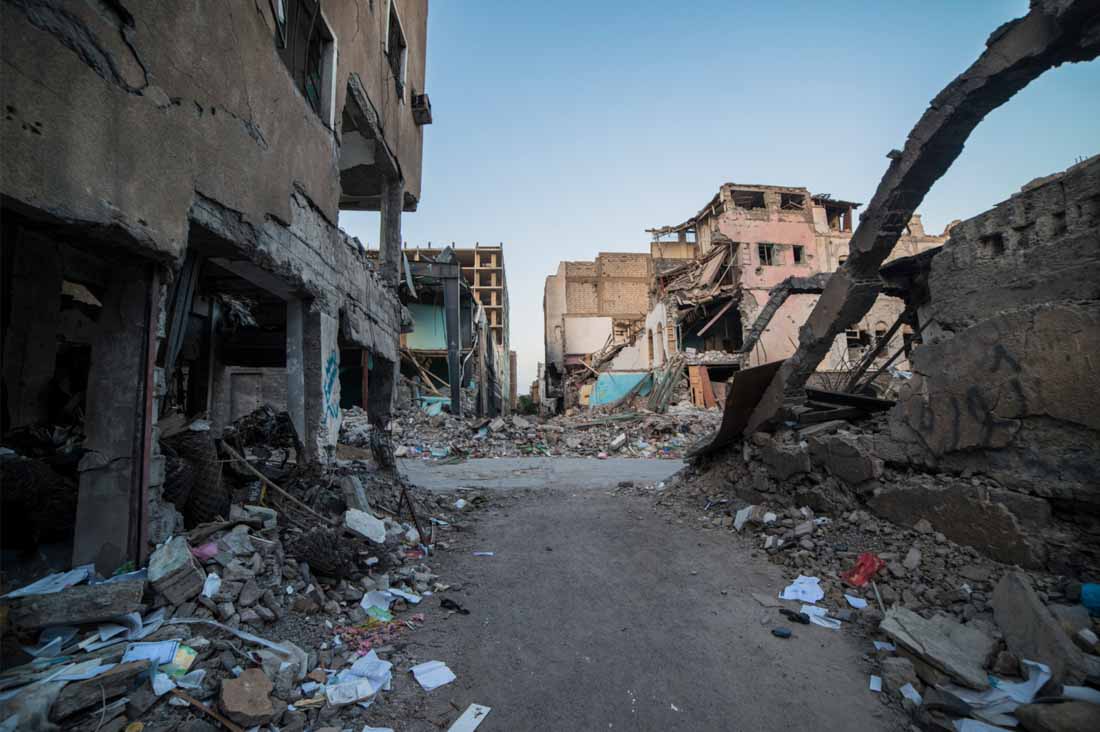 Aden, destruction caused by airstrikes in Yemen in 2017.